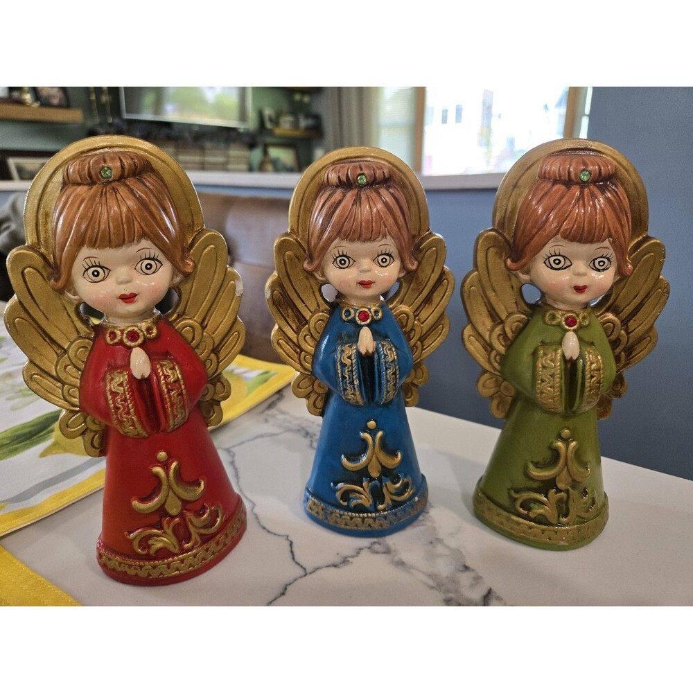 Vintage Set of 3 Angel Figurines with Decorative Wings Christmas Made in Japan